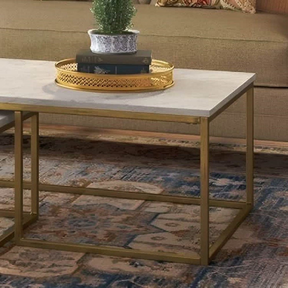 طقم ترابيزات قهوة متداخلة ستيل بسطح رخام، قطعتين