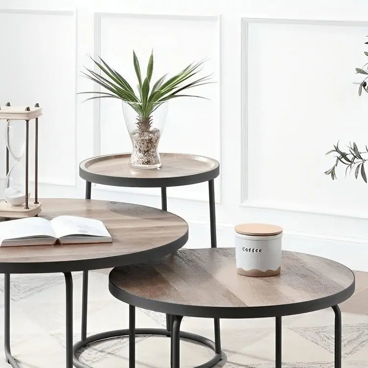 طقم ترابيزات قهوة معدن بسطح خشبي - CH243 - Homix