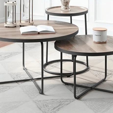 طقم ترابيزات قهوة معدن بسطح خشبي - CH243 - Homix