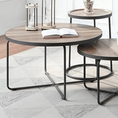 طقم ترابيزات قهوة معدن بسطح خشبي - CH243 - Homix