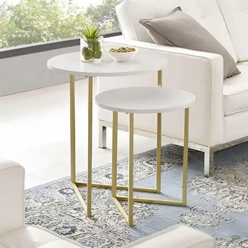 ترابيزة جانبية مزدوجة معدن بسطح رخام، قطعتين