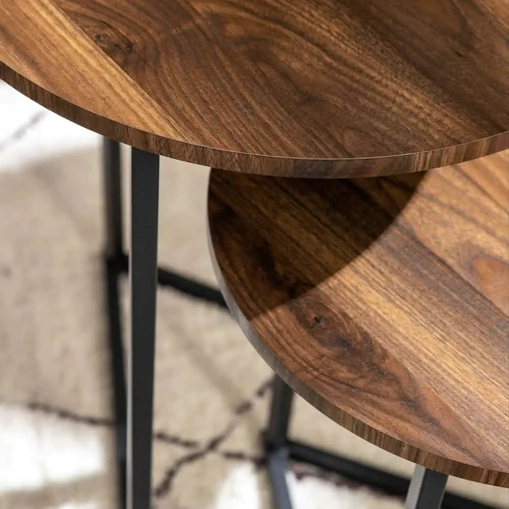 طقم ترابيزات جانبية متداخلة ستيل وام دي اف، قطعتين