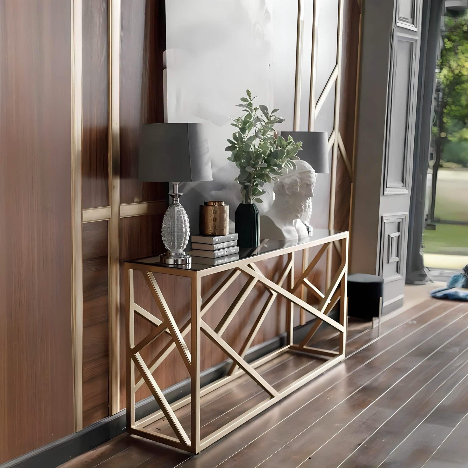 كونسول ستيل بسطح زجاج، 120*40*90 سم