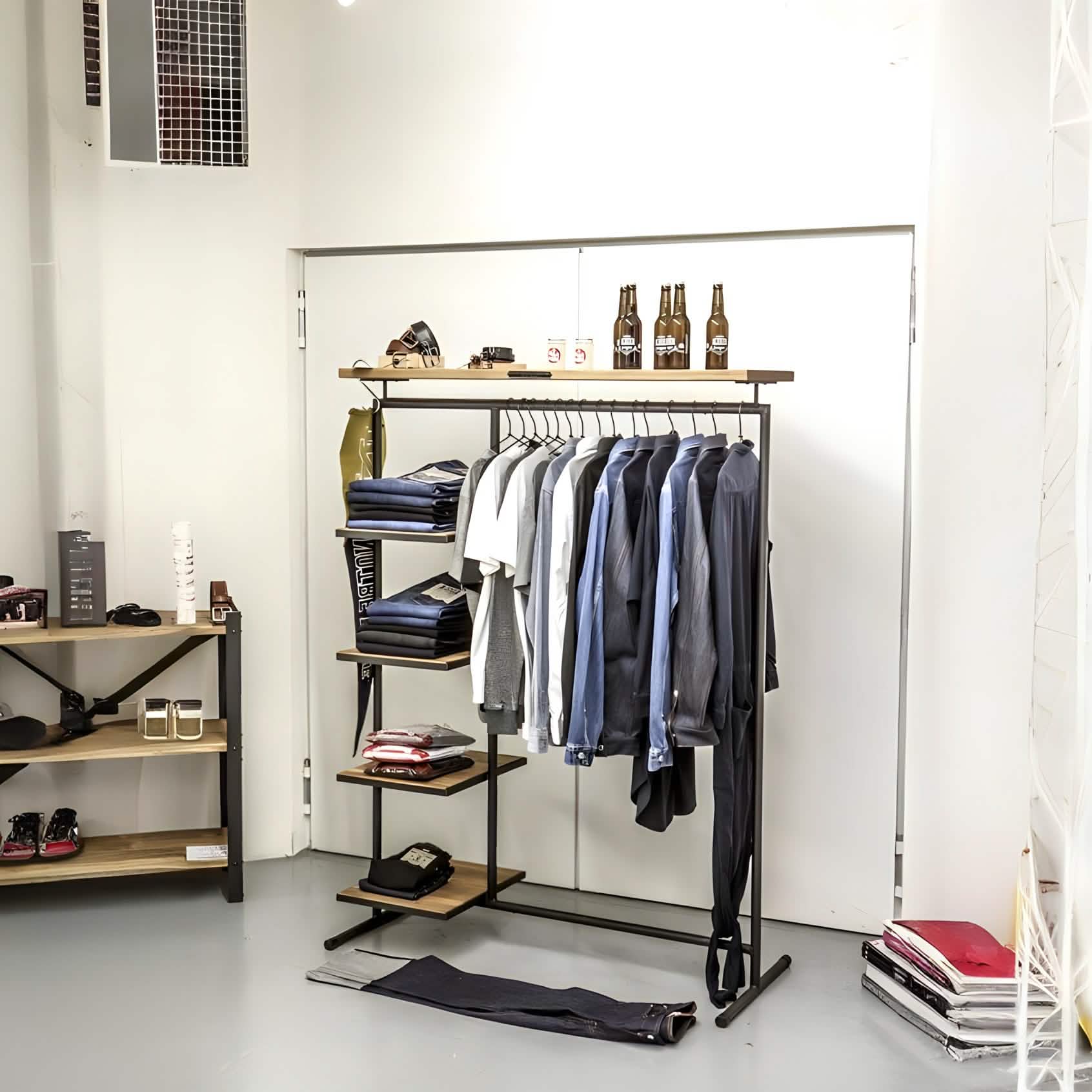 
علاقه ملابس ستيل و خشب ام دي اف، 120*40*150 سم
