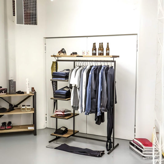 
علاقه ملابس ستيل و خشب ام دي اف، 120*40*150 سم
