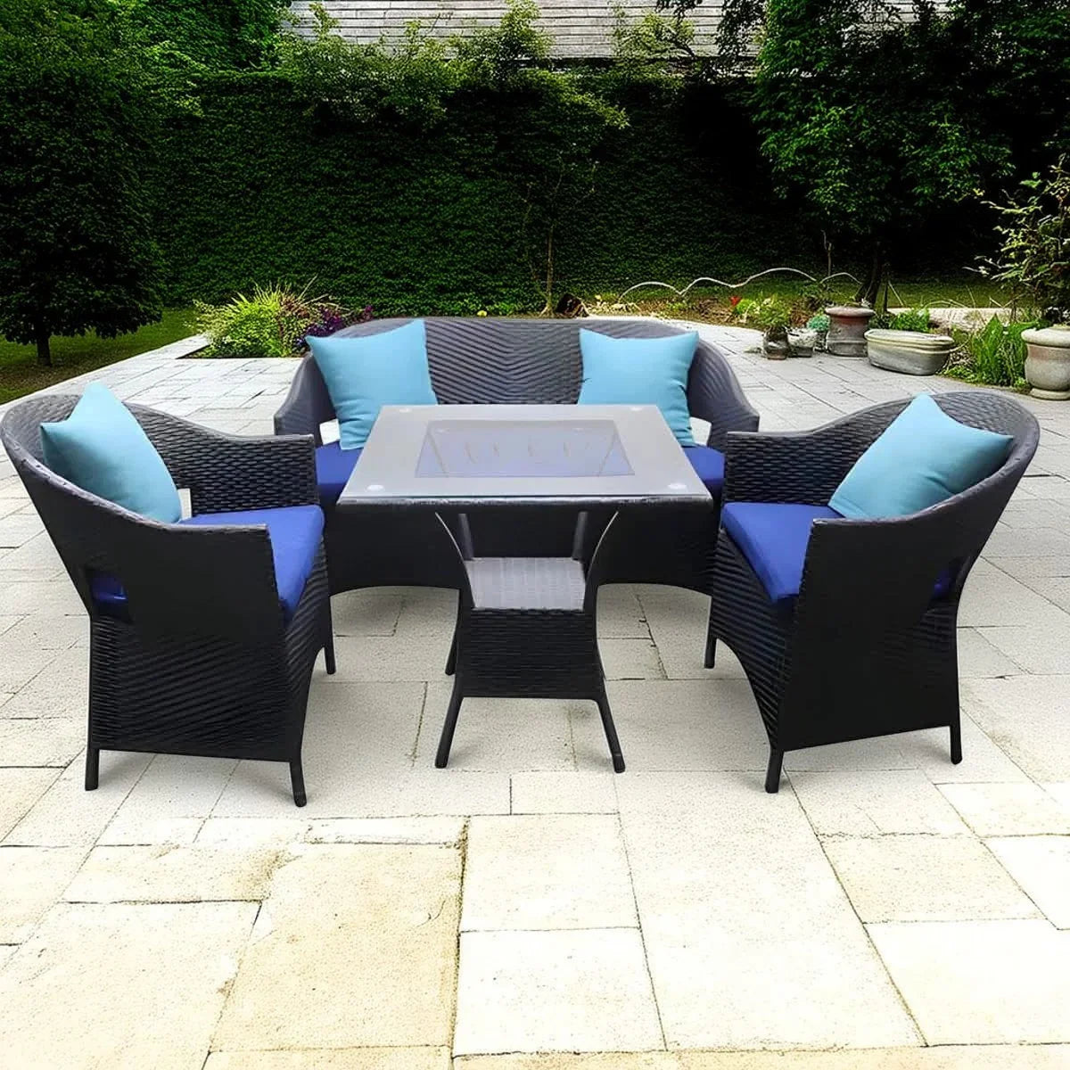 طقم للحدائق معدن و راتان، 4 قطع