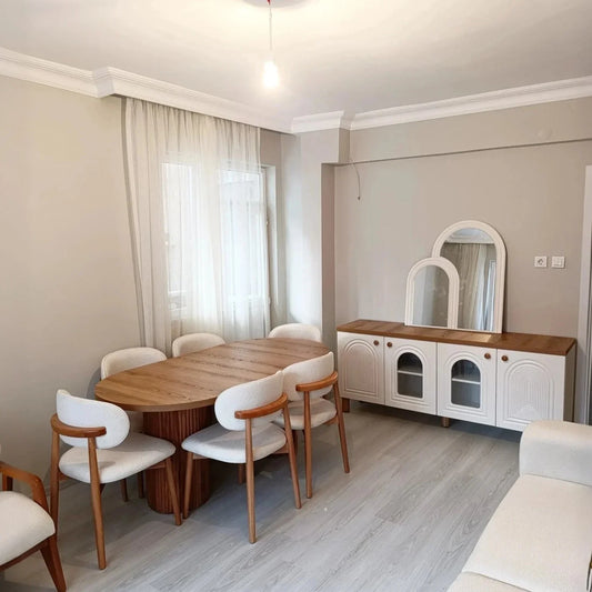 طقم سفرة خشب زان و كونتر، 7 قطع