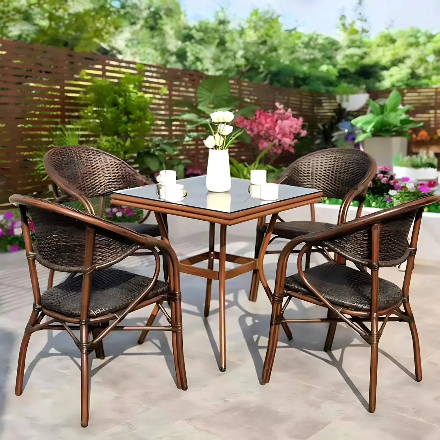 طقم خارجي معدن و راتان، 5 قطع