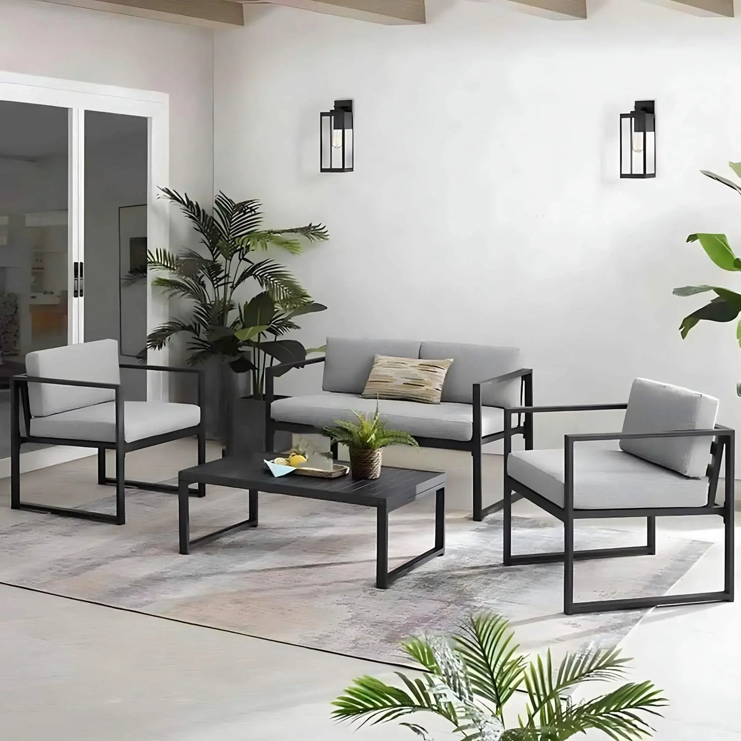 طقم خارجي معدن و قماش، 4 قطع