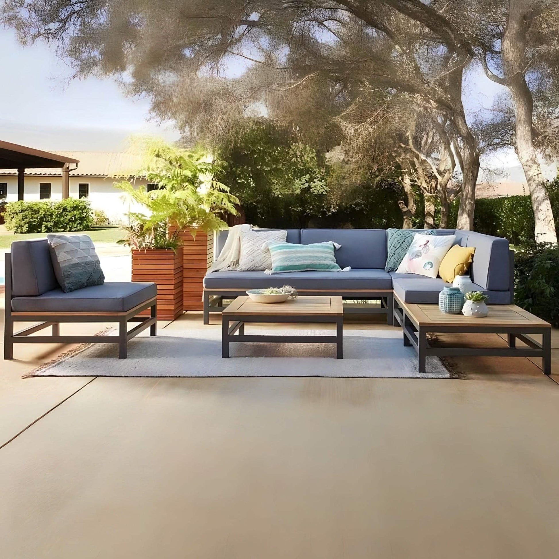 طقم خارجي معدن وقماش، 4 قطع