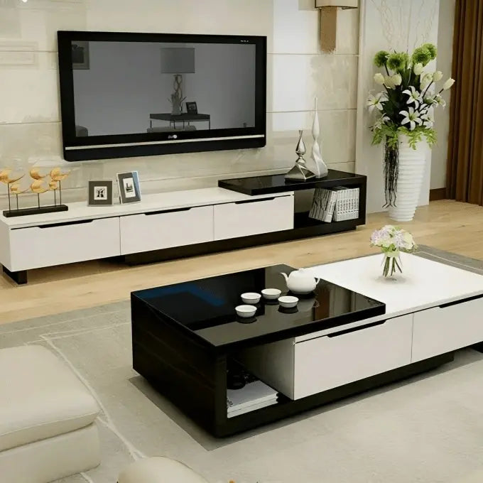 طقم ترابيزة تليفزيون مع ترابيزة قهوة، خشب ام دي اف - قطعتين