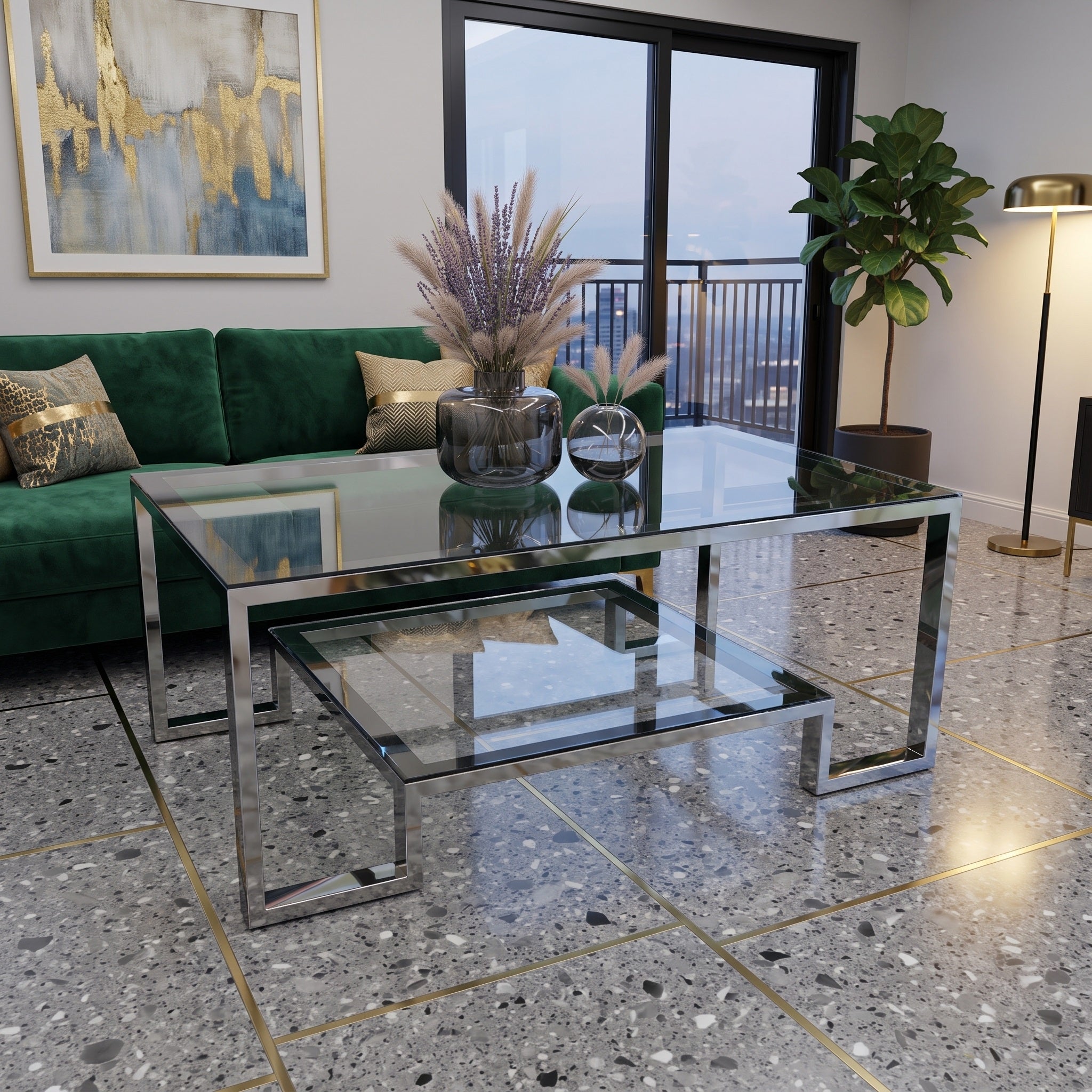 ترابيزة قهوة بسطح زجاجي، 120*60*45 سم