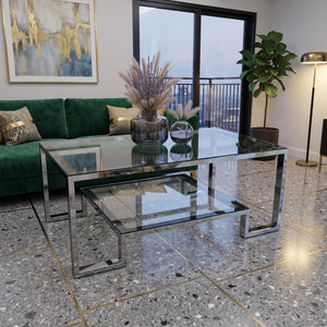 ترابيزة قهوة بسطح زجاجي، 120*60*45 سم