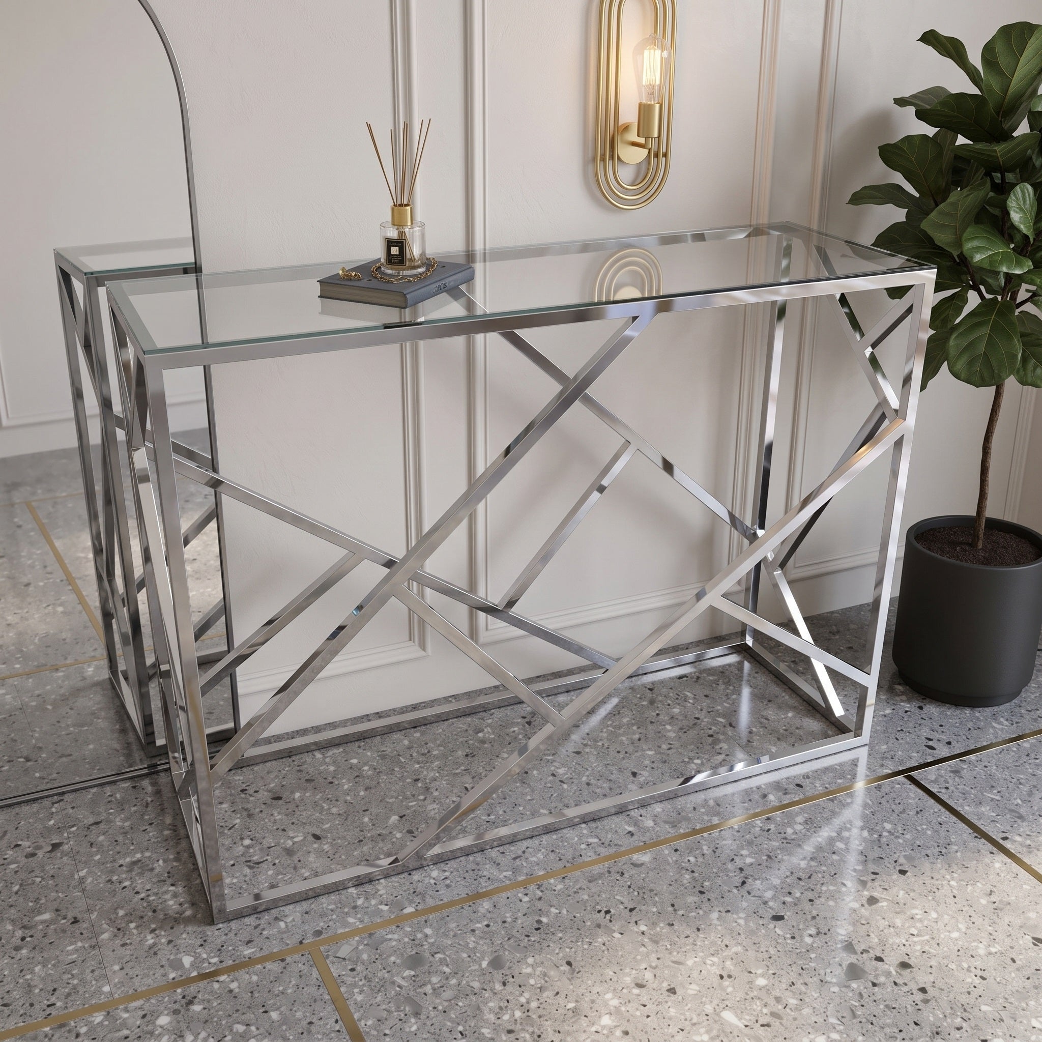 كونسول ستيل بسطح زجاجي، 120*40*90 سم