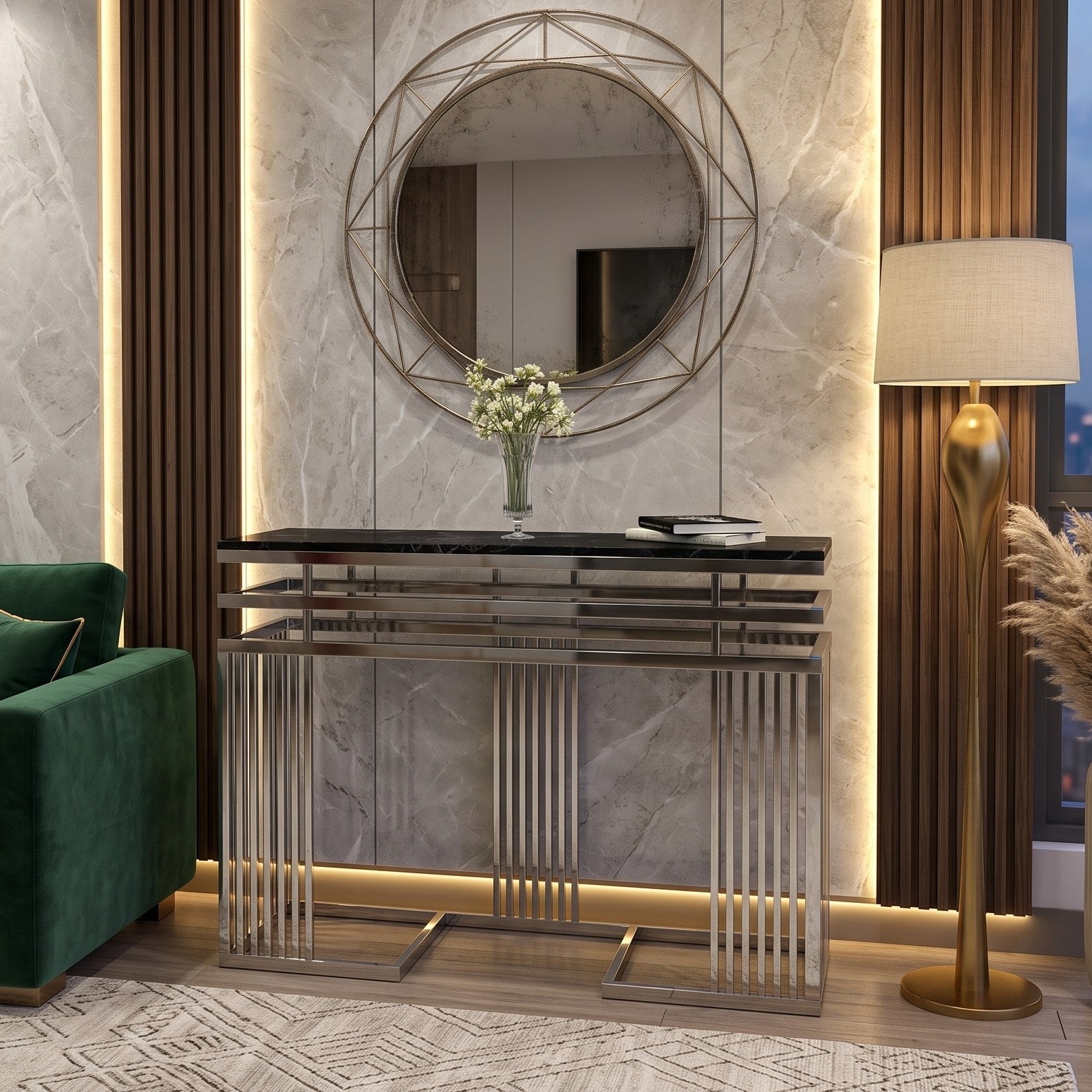 كونسول ستيل بسطح رخام، 120*40*90 سم
