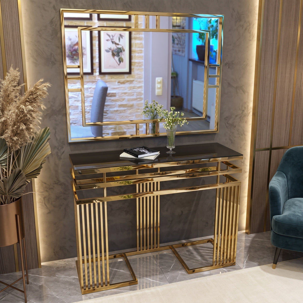كونسول ستيل بسطح زجاج، 120*40*90 سم
