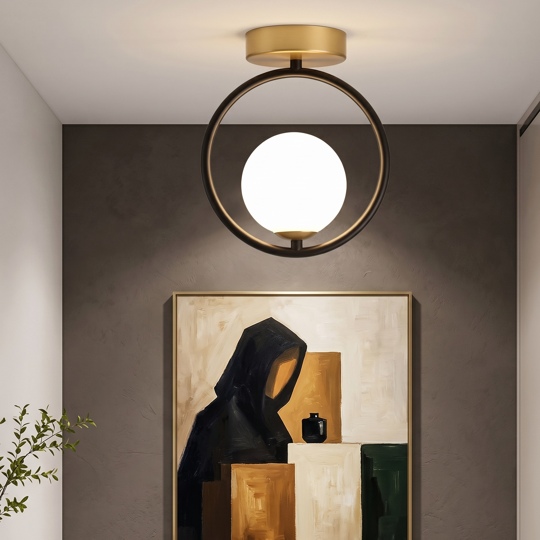 مصباح سقف زجاج وستيل، 25*30 سم