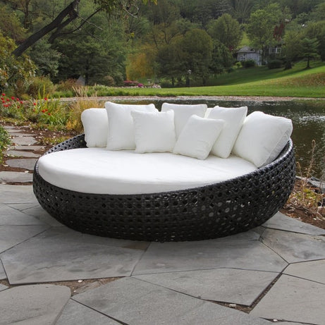 سرير خارجي ستيل و رتان، 150*150*75 سم 