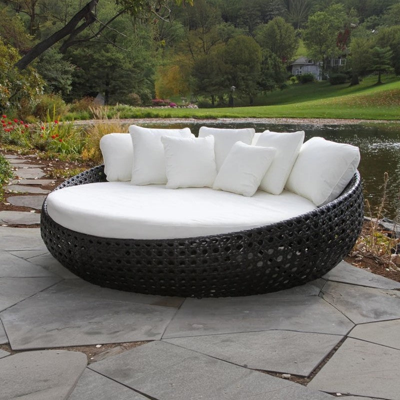 سرير خارجي ستيل و رتان، 150*150*75 سم 