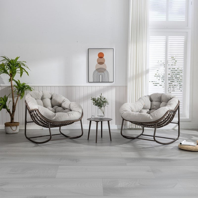 طقم كراسي هزاز خارجي مع ترابيزة خارجية ستيل وراتان، 3 قطع