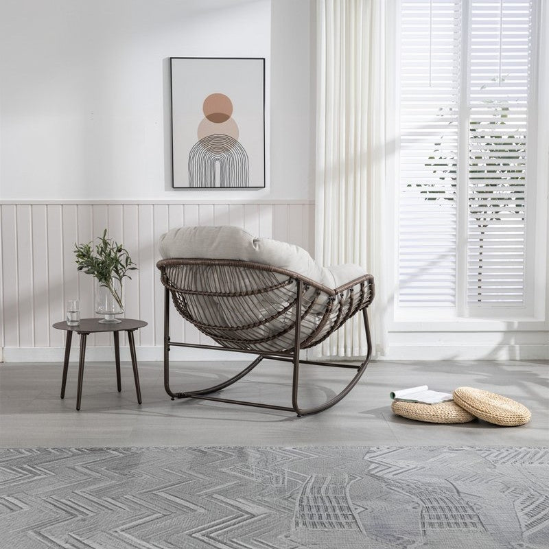 طقم كراسي هزاز خارجي مع ترابيزة خارجية ستيل وراتان، 3 قطع