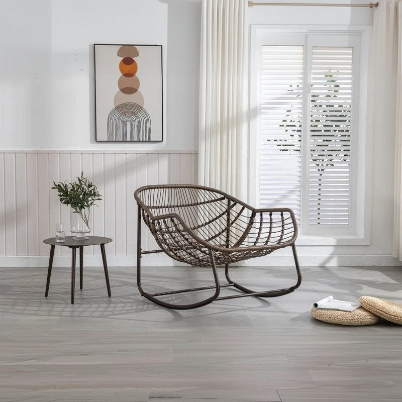 طقم كراسي هزاز خارجي مع ترابيزة خارجية ستيل وراتان، 3 قطع