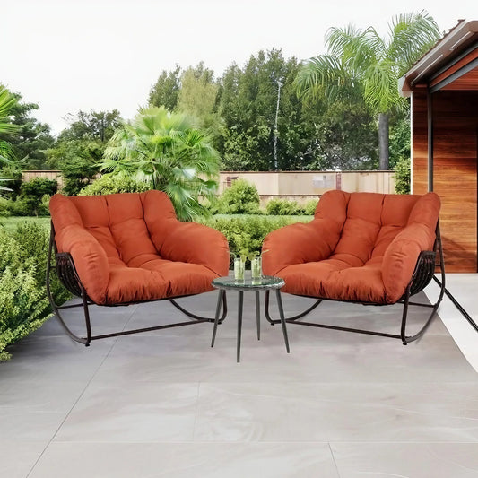 طقم كراسي هزاز خارجي مع ترابيزة خارجية ستيل ورتان، 3 قطع 