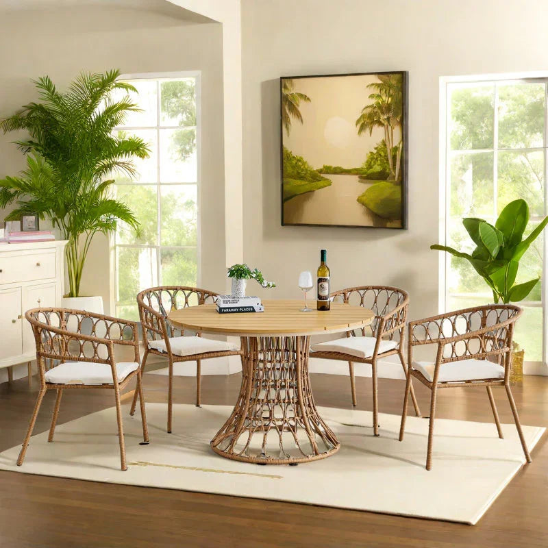 طقم سفرة خارجي ستيل و راتان، 5 قطع