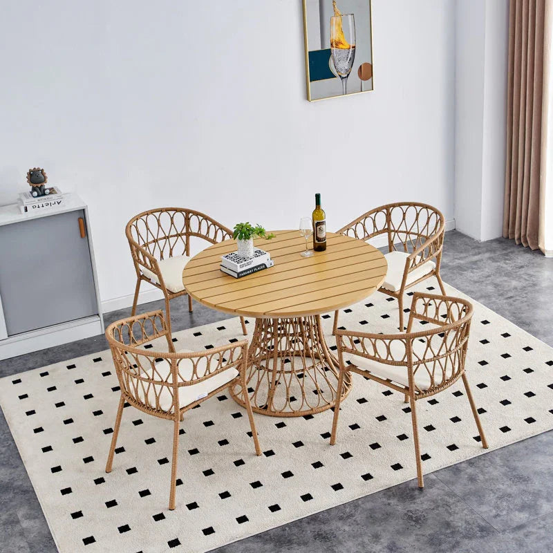 طقم سفرة خارجي ستيل و راتان، 5 قطع