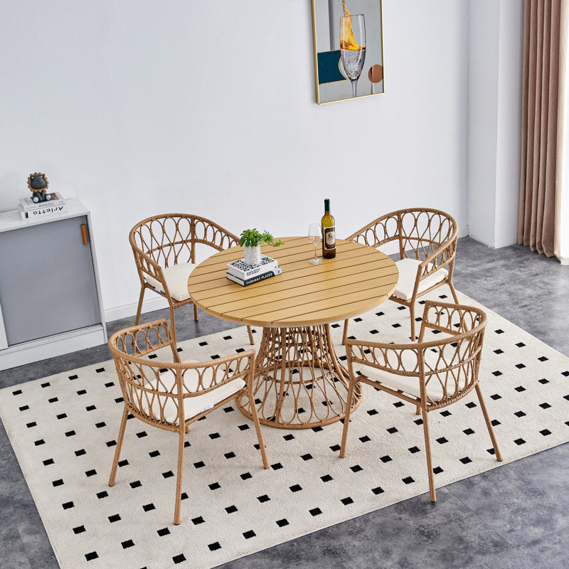 طقم سفرة خارجي ستيل و راتان، 5 قطع