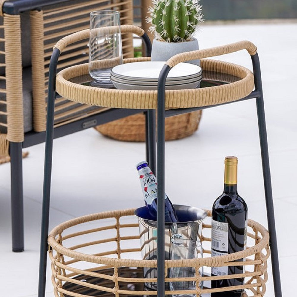 ترابيزة خارجية ستيل و راتان، 50*50*80 سم