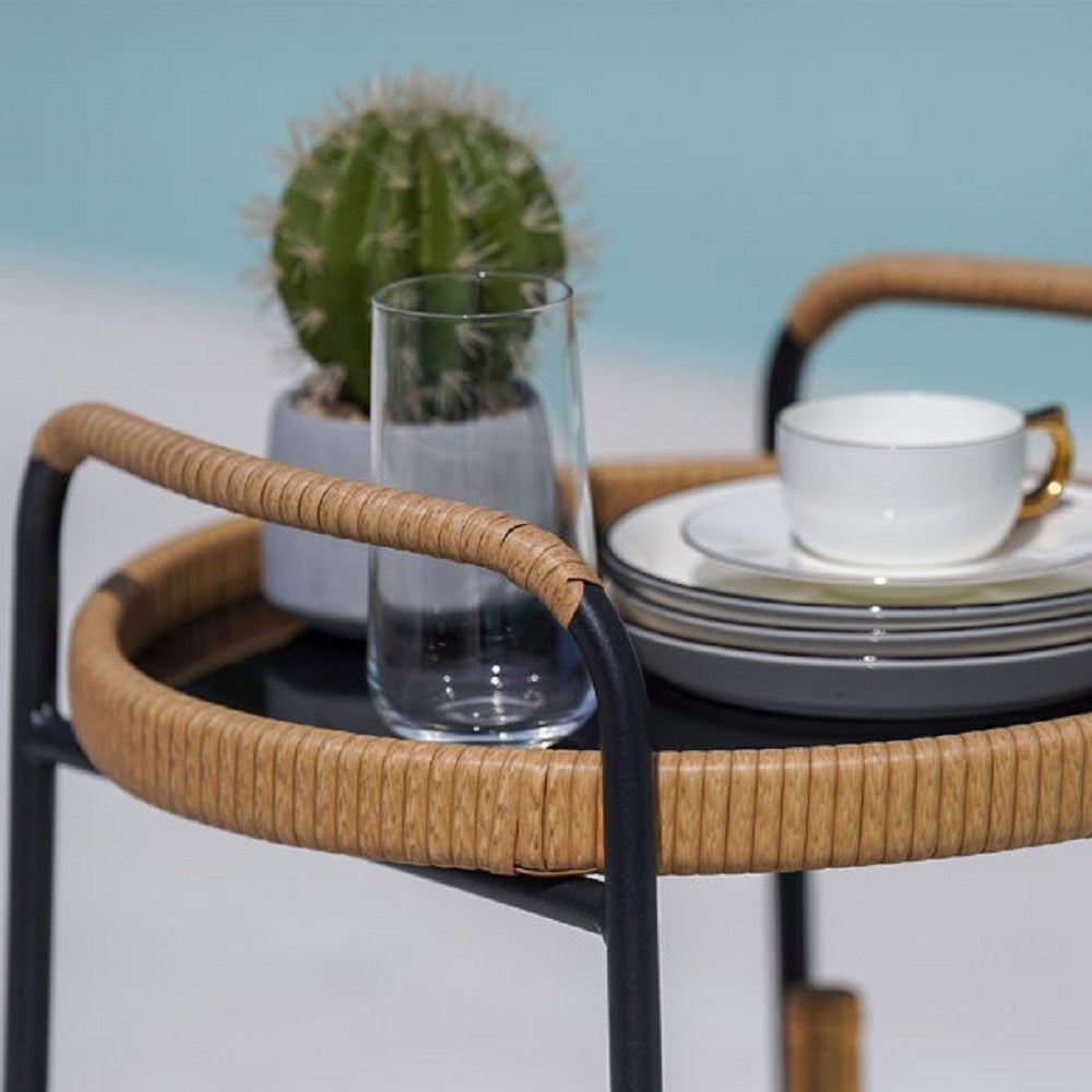 ترابيزة خارجية ستيل و راتان، 50*50*80 سم