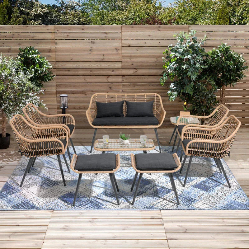 طقم خارجي ستيل و راتان، 9 قطع