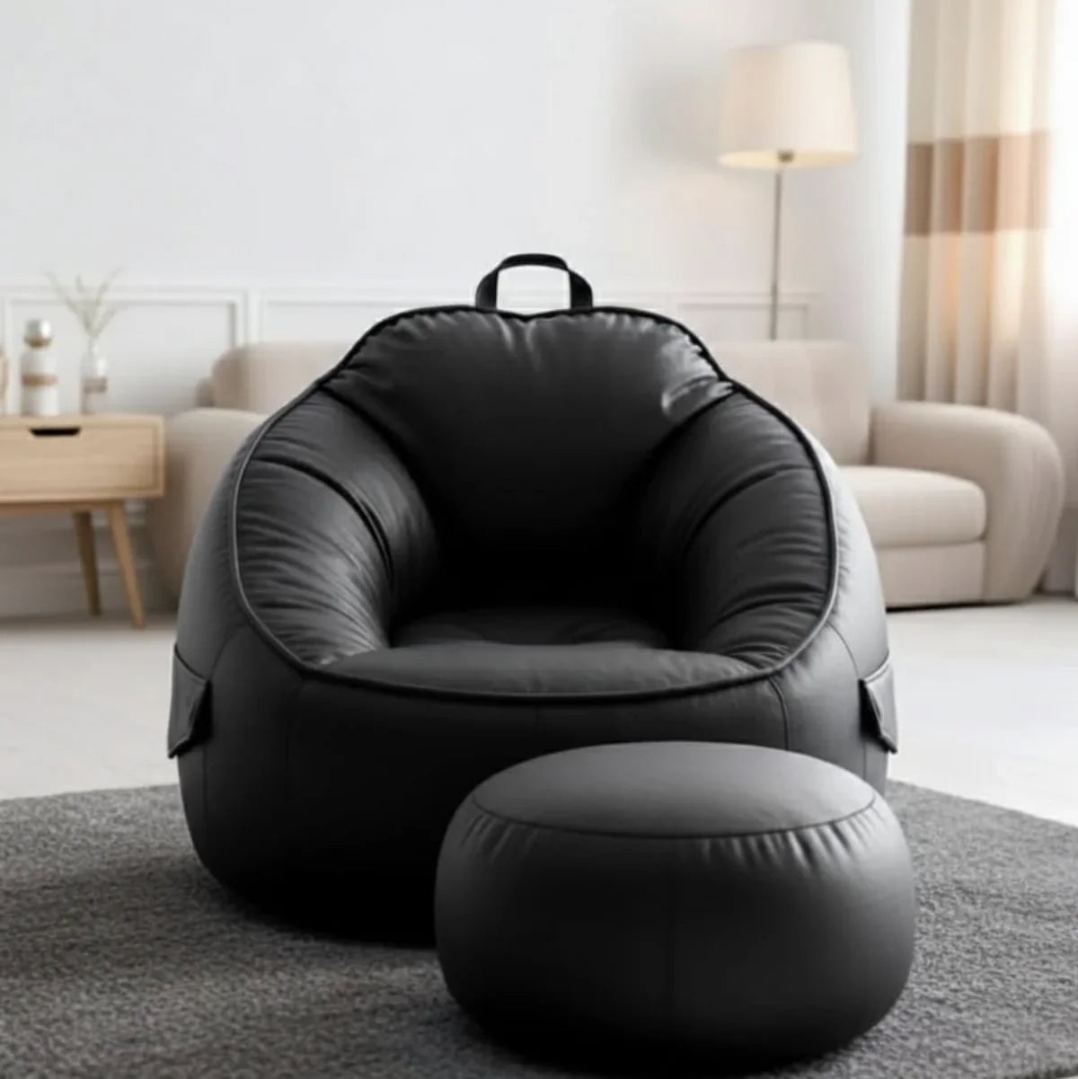 طقم بين باج مع بف جلد، قطعتين - أسود