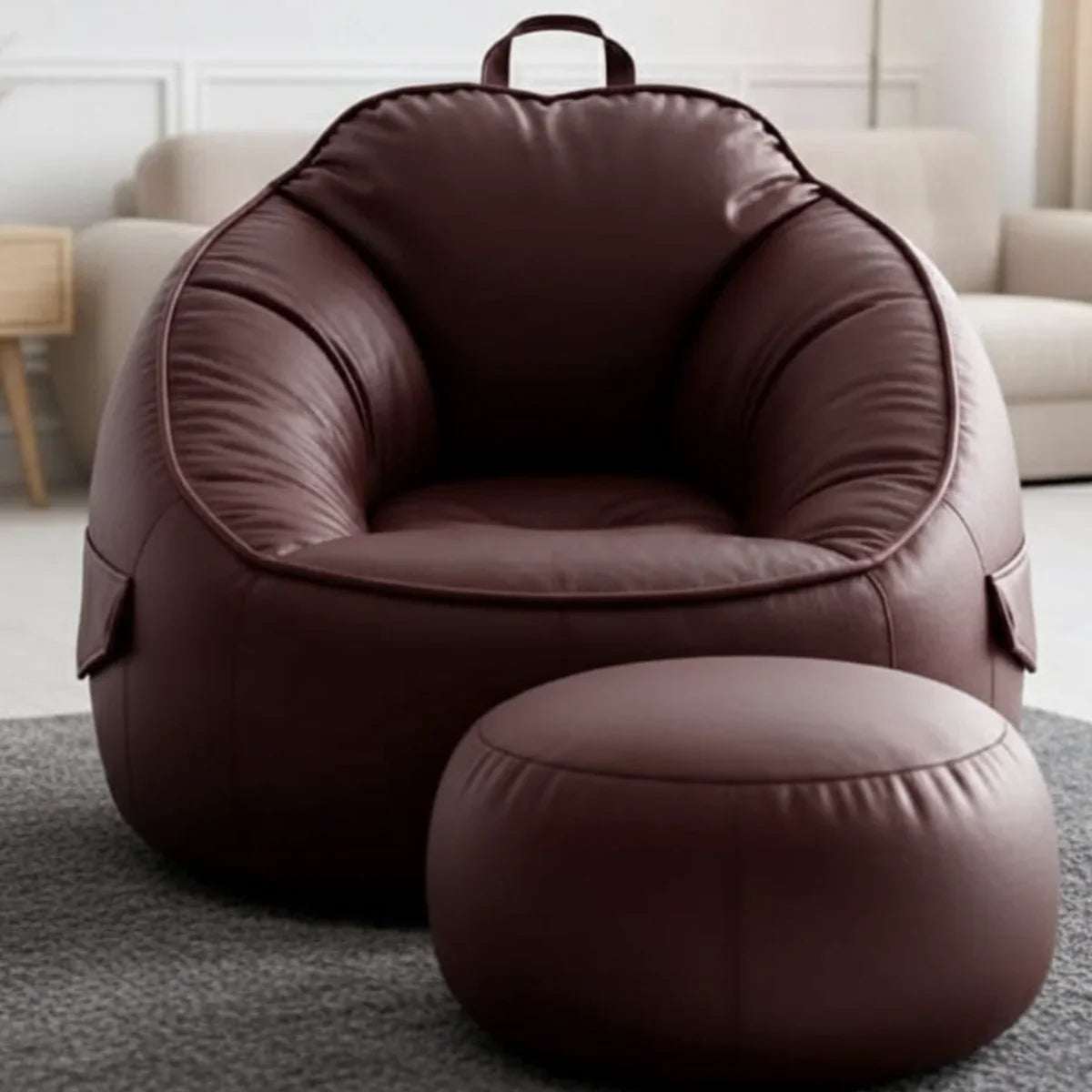 طقم بين باج مع بف جلد، قطعتين - بني