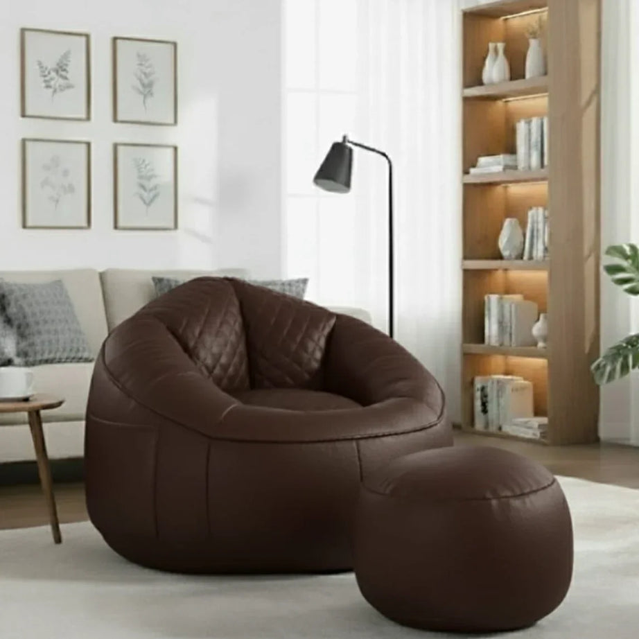 طقم بين باج مع بف جلد، قطعتين - بني غامق