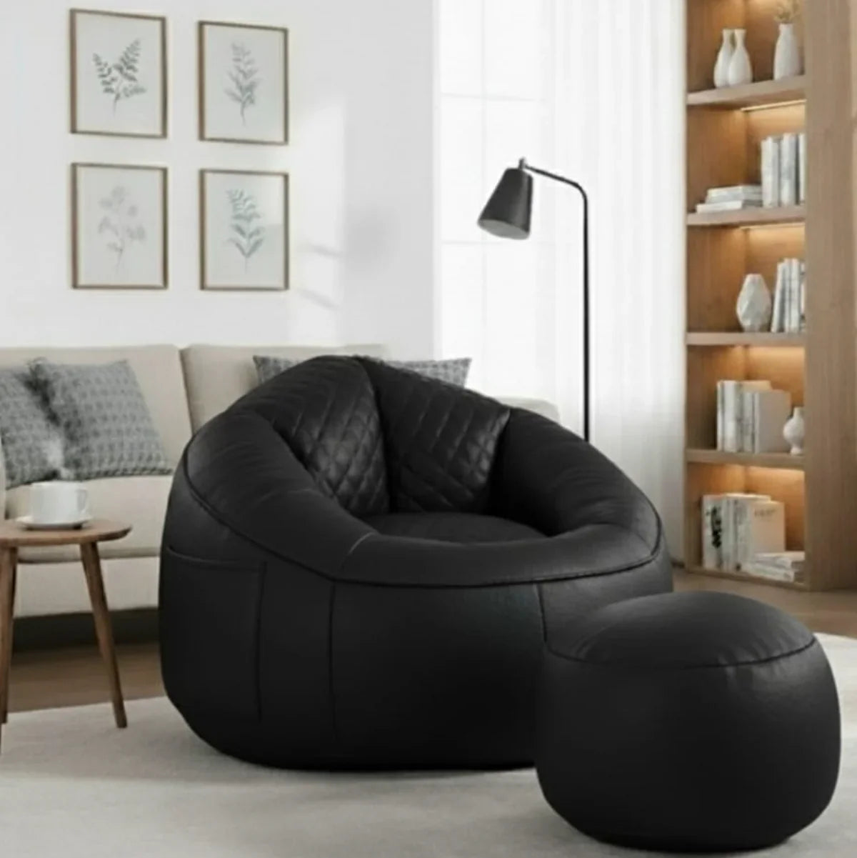 طقم بين باج مع بف جلد، قطعتين - أسود