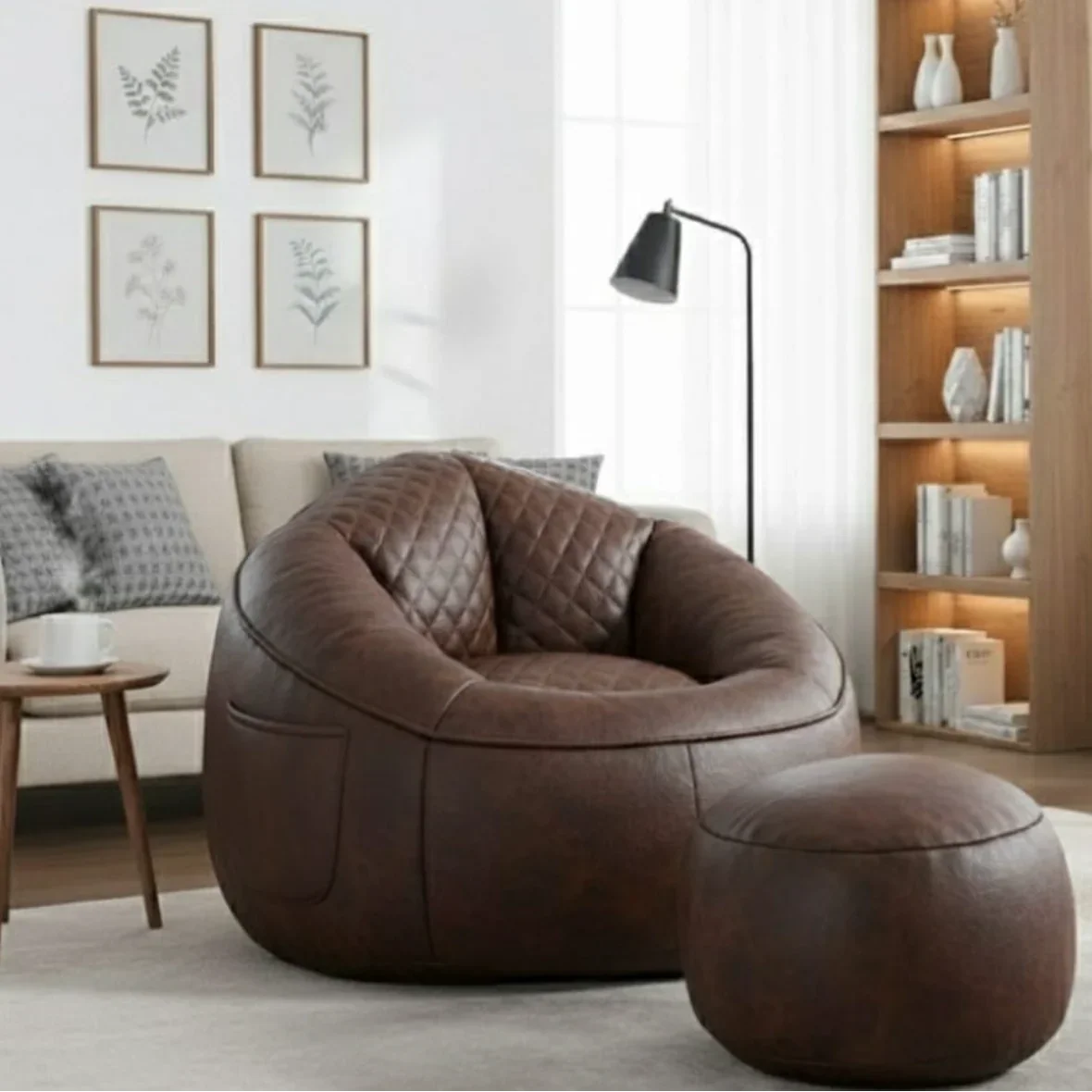 طقم بين باج مع بف جلد، قطعتين - بني