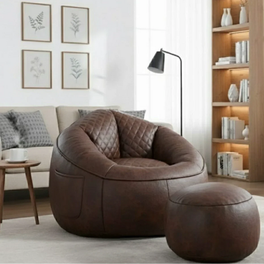 طقم بين باج مع بف جلد، قطعتين - بني