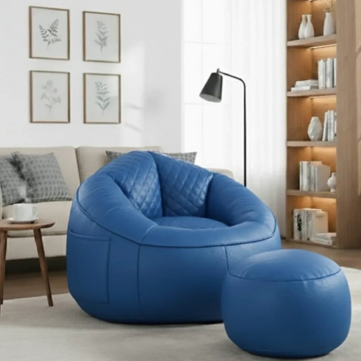 طقم بين باج مع بف جلد، قطعتين - أزرق