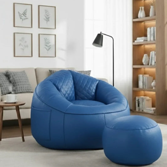 طقم بين باج مع بف جلد، قطعتين - أزرق