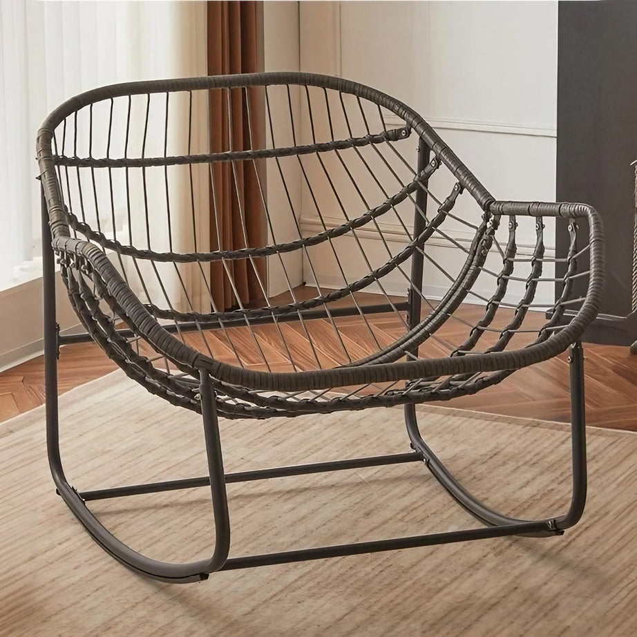 طقم كراسي هزاز خارجي مع ترابيزة خارجية ستيل وراتان، 3 قطع