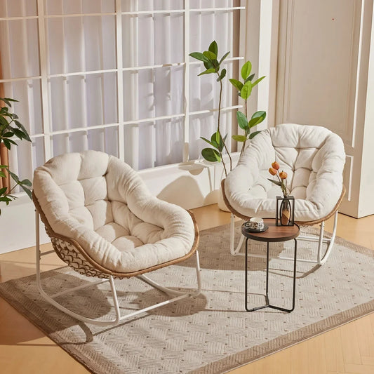 طقم كراسي هزاز خارجي مع ترابيزة خارجية ستيل ورتان، 3 قطع