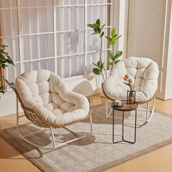 طقم كراسي هزاز خارجي مع ترابيزة خارجية ستيل ورتان، 3 قطع