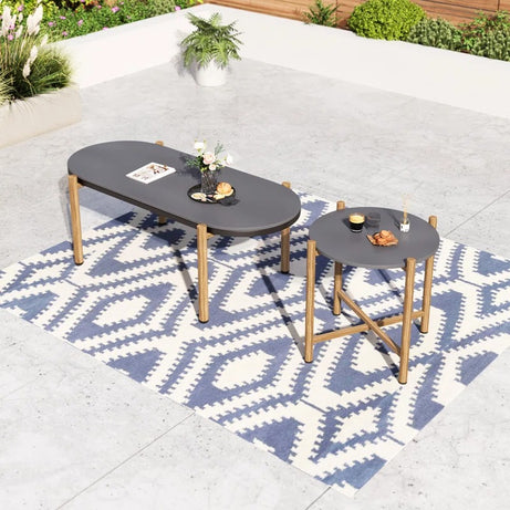 طقم ترابيزات خارجية ستيل و ام دي اف، قطعتين