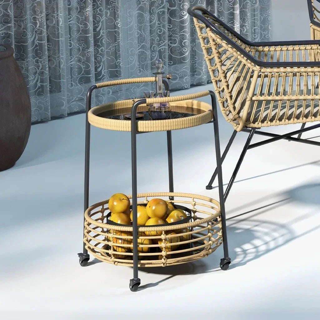 ترابيزة خارجية معدن ورتان، 50*50*80 سم