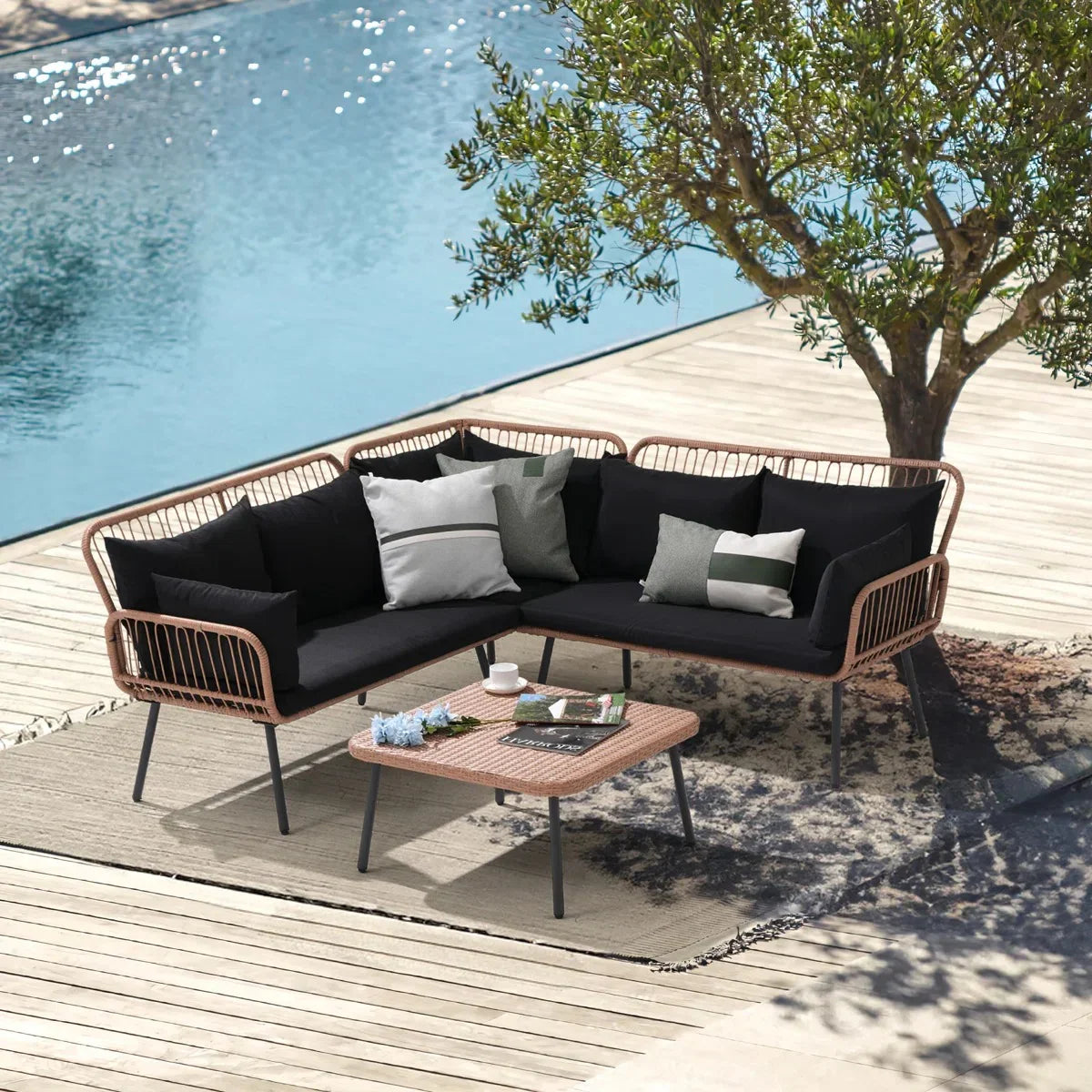 طقم خارجي ستيل و راتان، 3 قطع