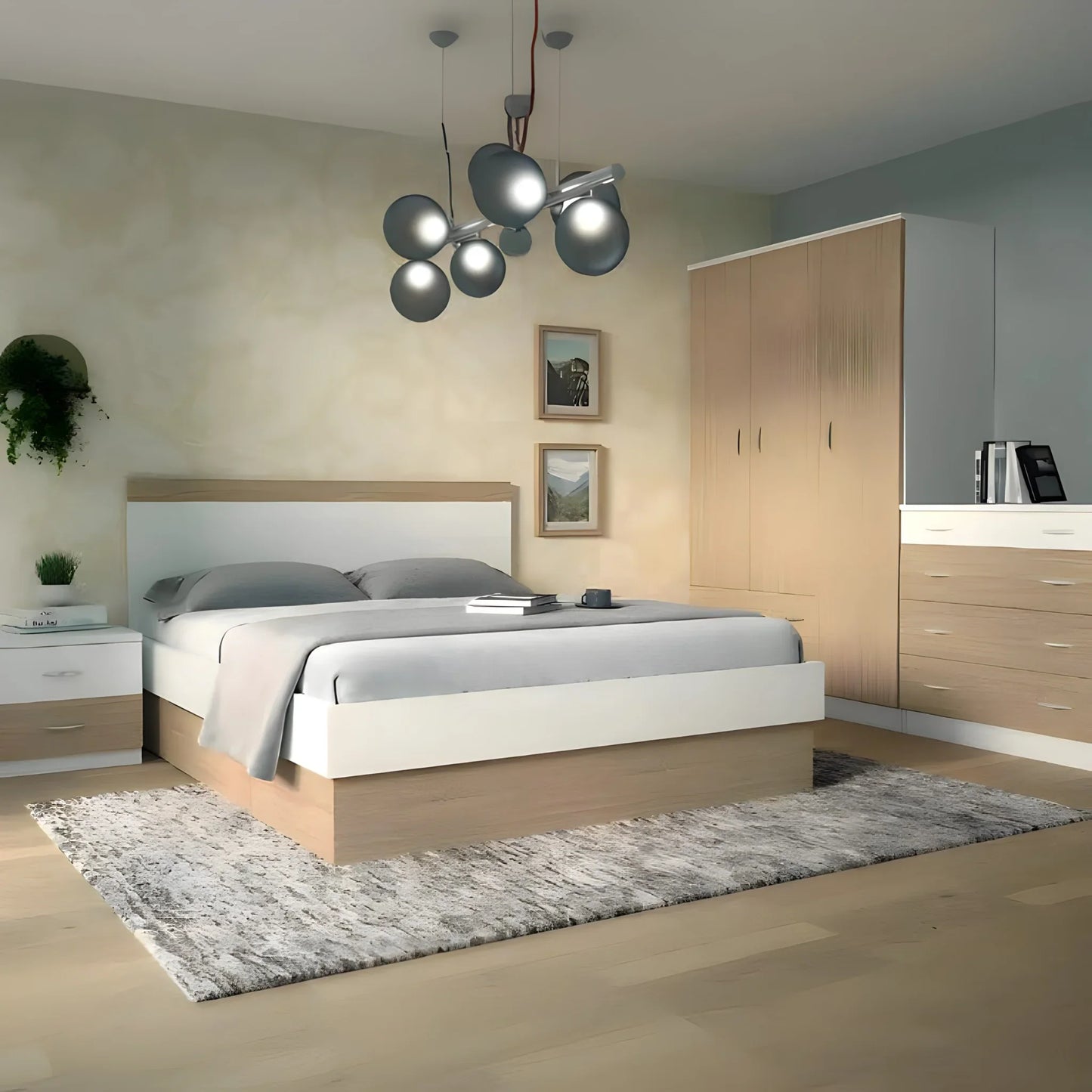 غرفة نوم كاملة، خشب ام دي اف - 4 قطع