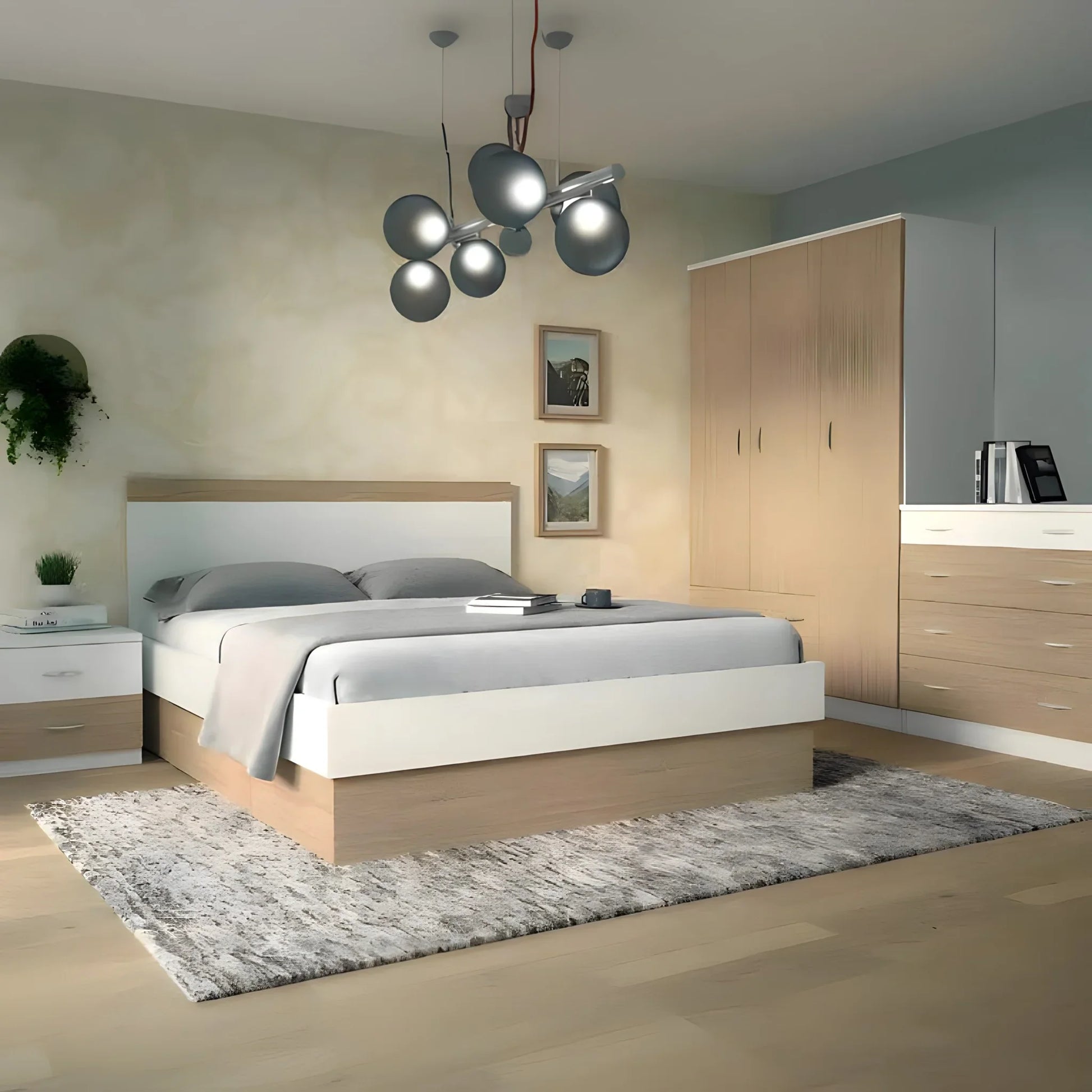 غرفة نوم كاملة، خشب ام دي اف - 4 قطع