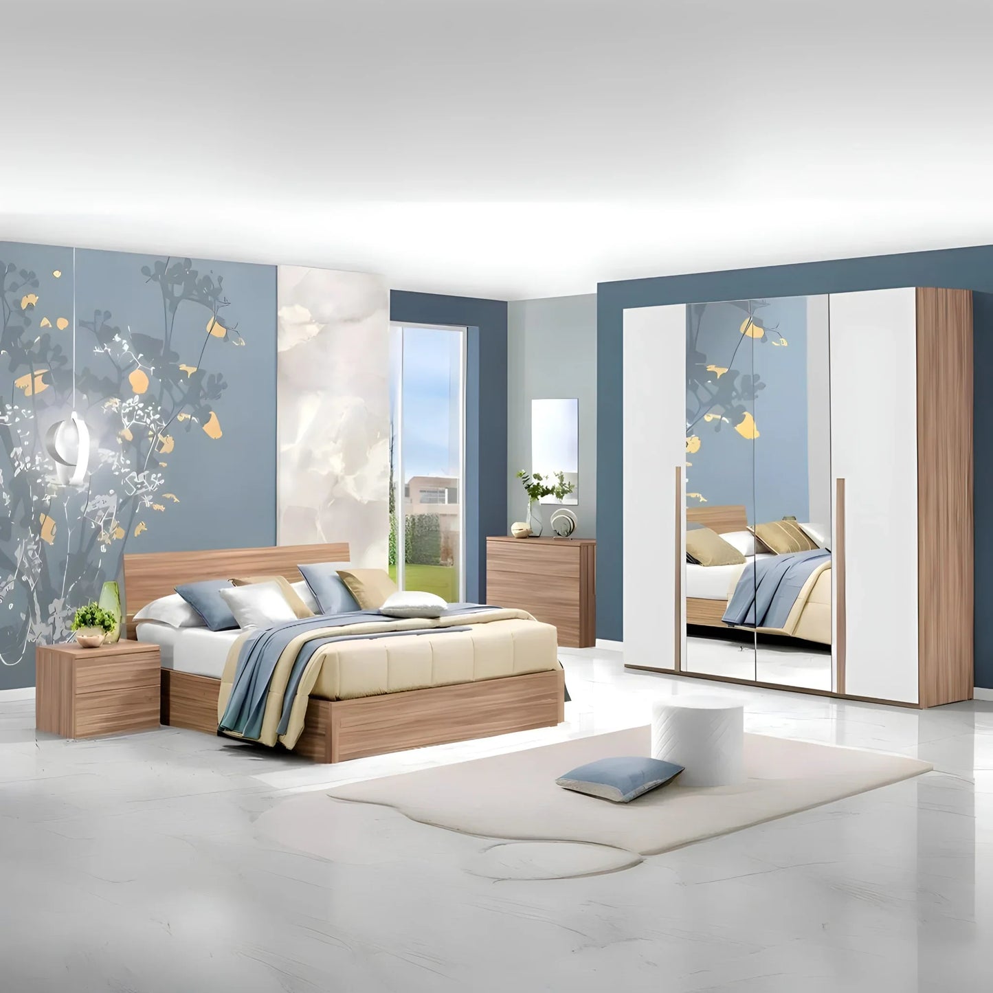 غرفة نوم كاملة، خشب ام دي اف - 5 قطع